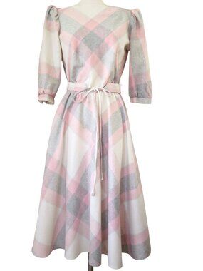 vtg 70s PEA PATCH check dress sz 13 M flared wool blend
